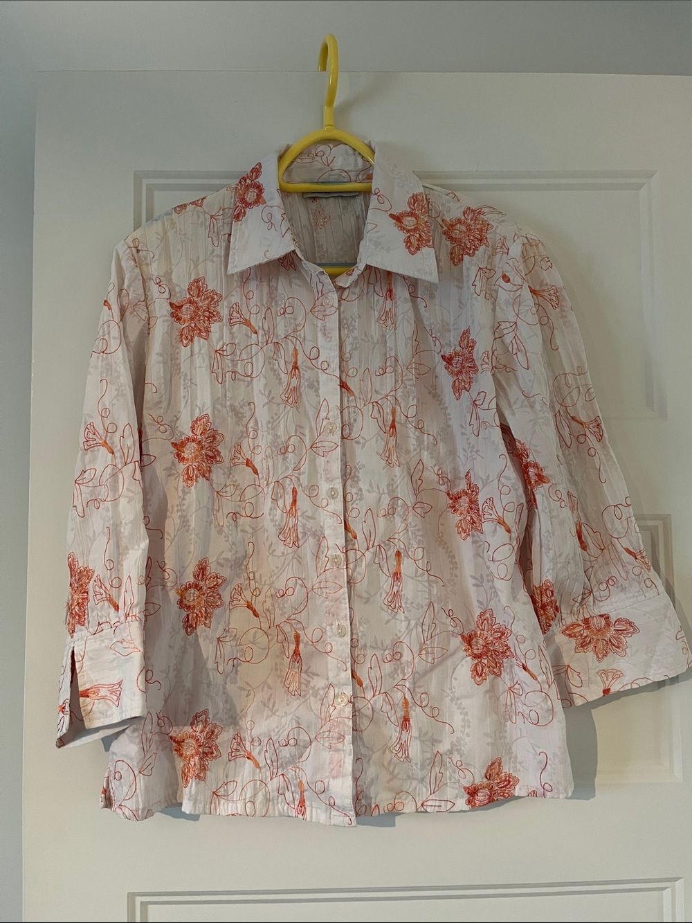 Marie Claire button down shirt orange embroidered sz S